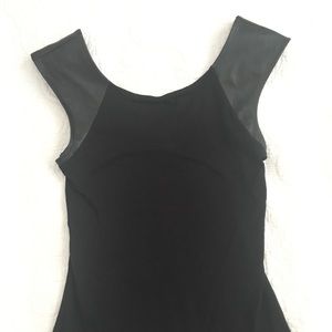 Black Top with Leather Cap Sleeve